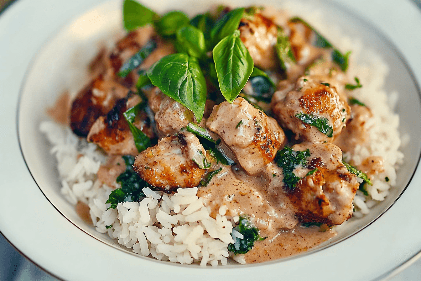 Spiced Coconut Basil Chicken with Rice