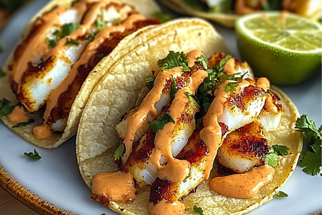 ZESTY FISH TACOS WITH SPICY SRIRACHA LIME SAUCE