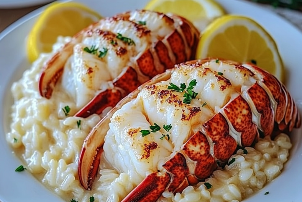 Butter Poached Lobster Tails with Risotto