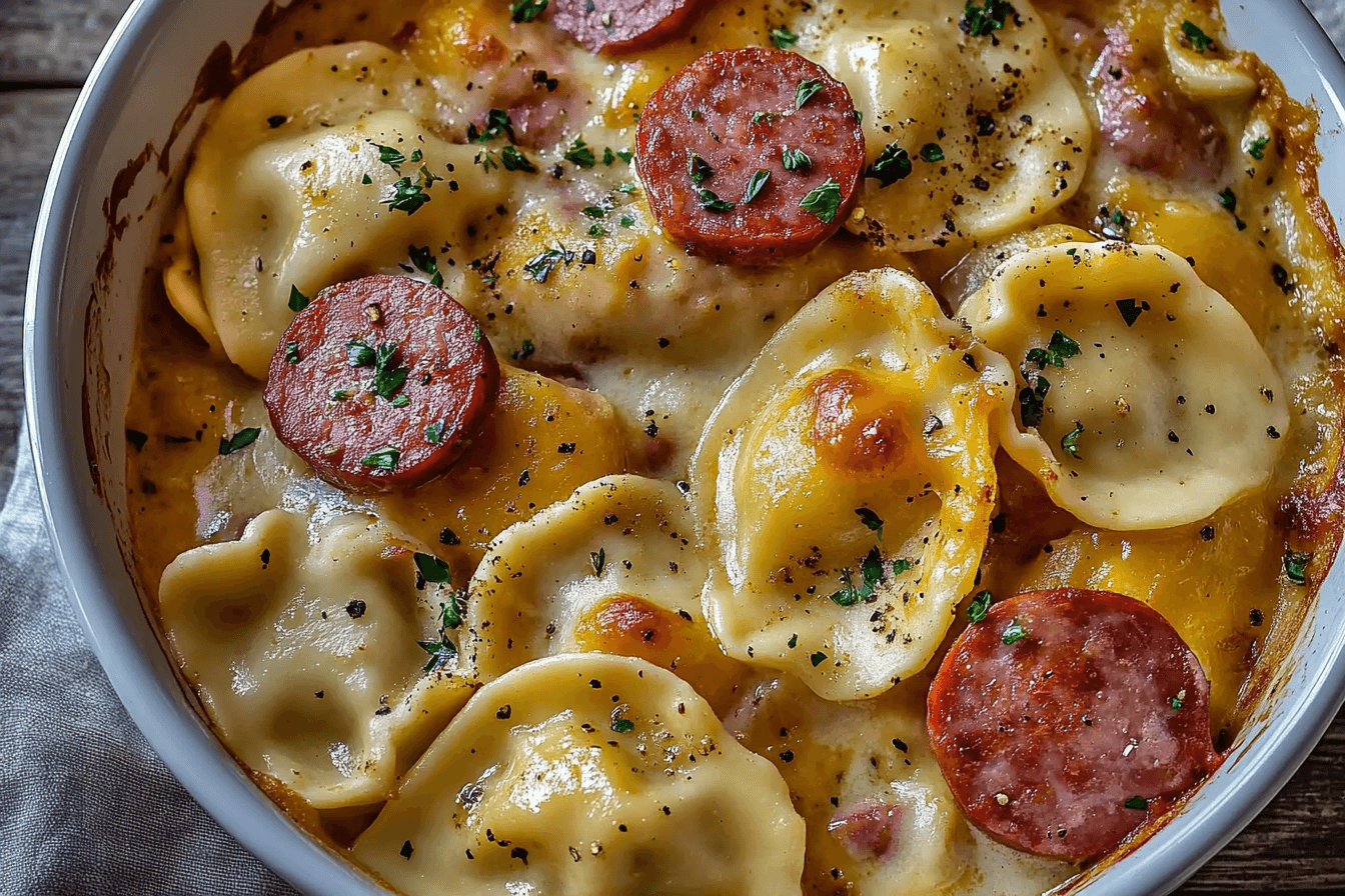 Crockpot Pierogi Casserole with Kielbasa