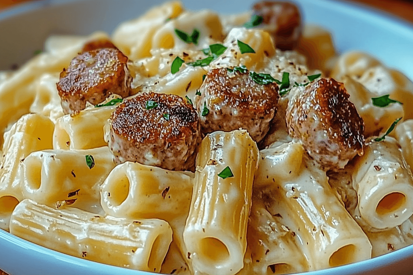 Garlic Sausage Alfredo Rigatoni