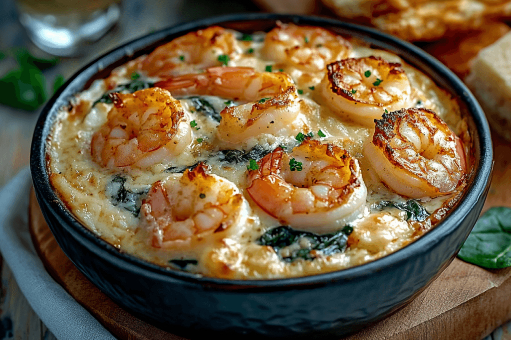 Rich and Creamy Shrimp and Crab Spinach Dip with Garlic and Parmesan