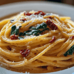 Spaghetti & Spinach with Sun-Dried Tomato Cream Sauce