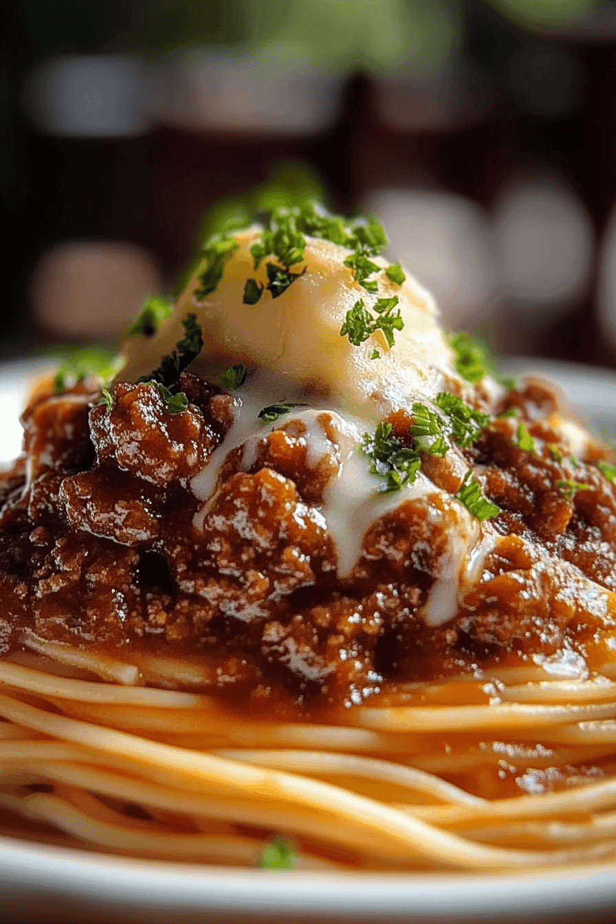 Beef Bolognese with Creamy Garlic Butter Spaghetti