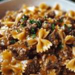 Cheesy Beef and Bowtie Pasta in Garlic Butter