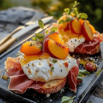 Cheesy Burrata Crostini with Prosciutto and Peaches