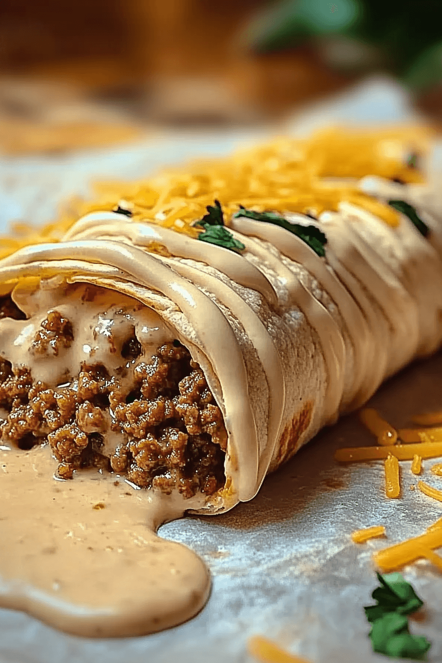 Cheesy Ground Beef Delight Wrap with Creamy Sauce