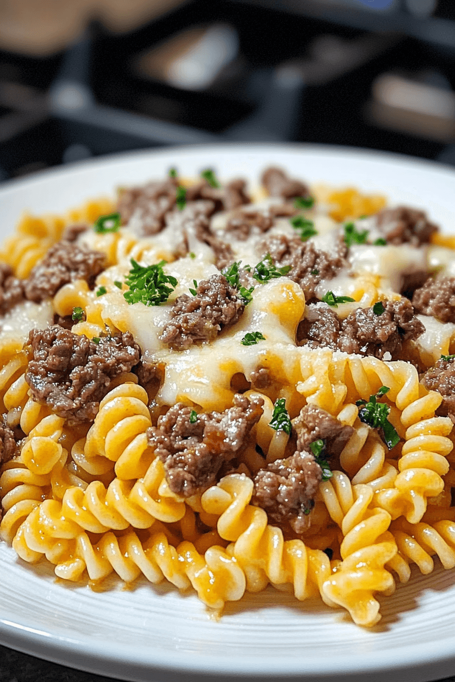 Cheesy Rotini with Garlic Butter Beef