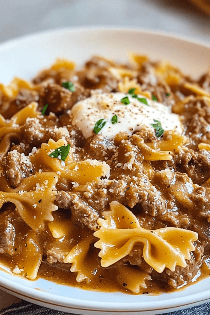 Creamy Beef and Bowtie Pasta Delight