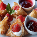 Deep-Fried Strawberry Cheesecake Stuffed Wonton Bites