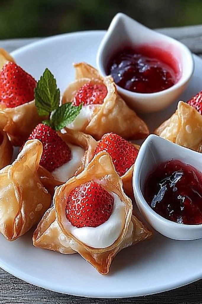 Deep-Fried Strawberry Cheesecake Stuffed Wonton Bites