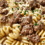 Easy Beef and Rotini in Garlic Parmesan Sauce