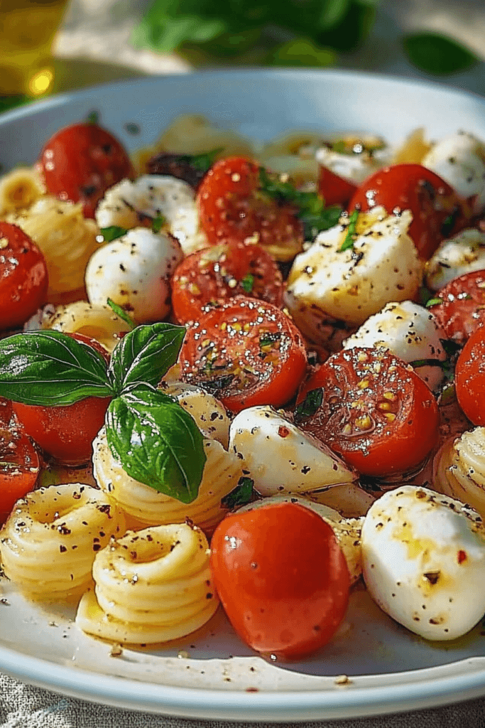 Fresh Caprese Pasta Salad with Homemade Vinaigrette