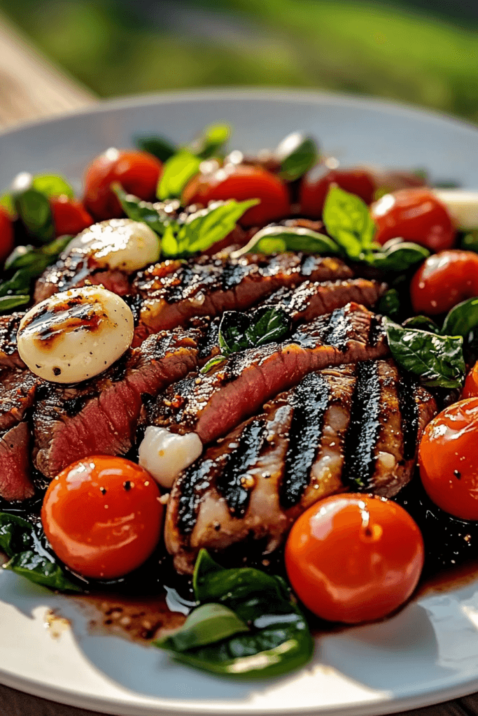 Grilled Flank Steak Caprese with Balsamic Dressing