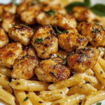 Herb Garlic Chicken Bites with Creamy Cheesy Penne Pasta