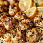 Lemon Garlic Butter Chicken Bites with Parmesan Linguine