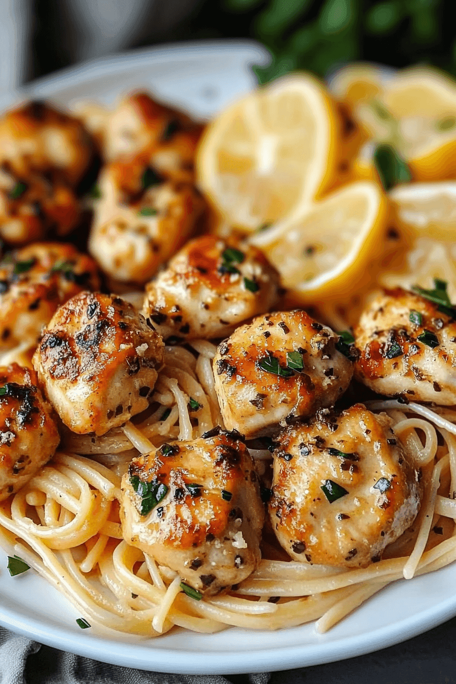 Lemon Garlic Butter Chicken Bites with Parmesan Linguine