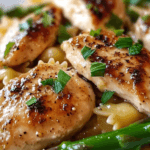 Lemon Garlic Chicken with Asparagus Creamy Bowtie Pasta