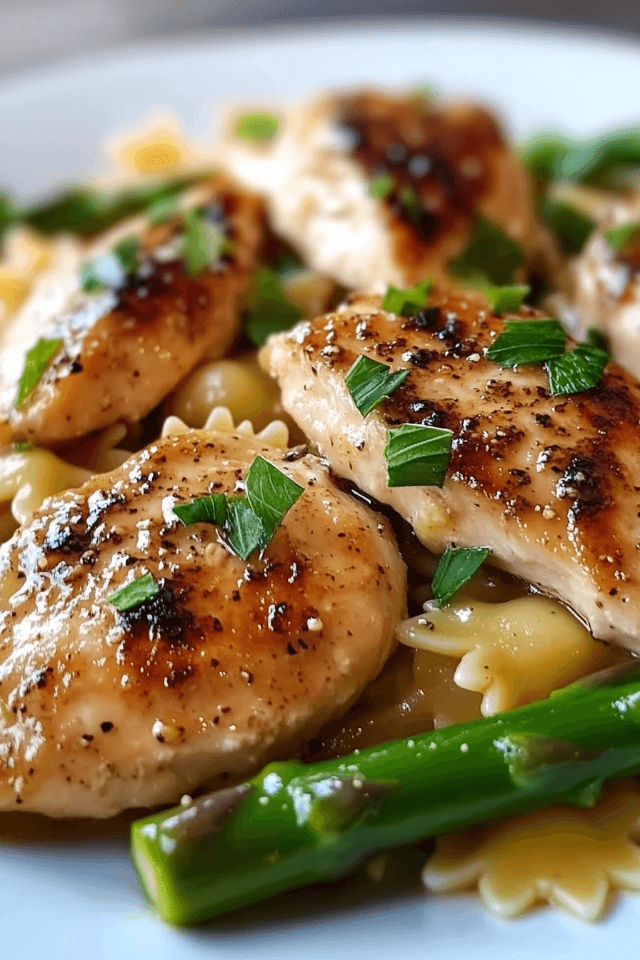 Lemon Garlic Chicken with Asparagus Creamy Bowtie Pasta