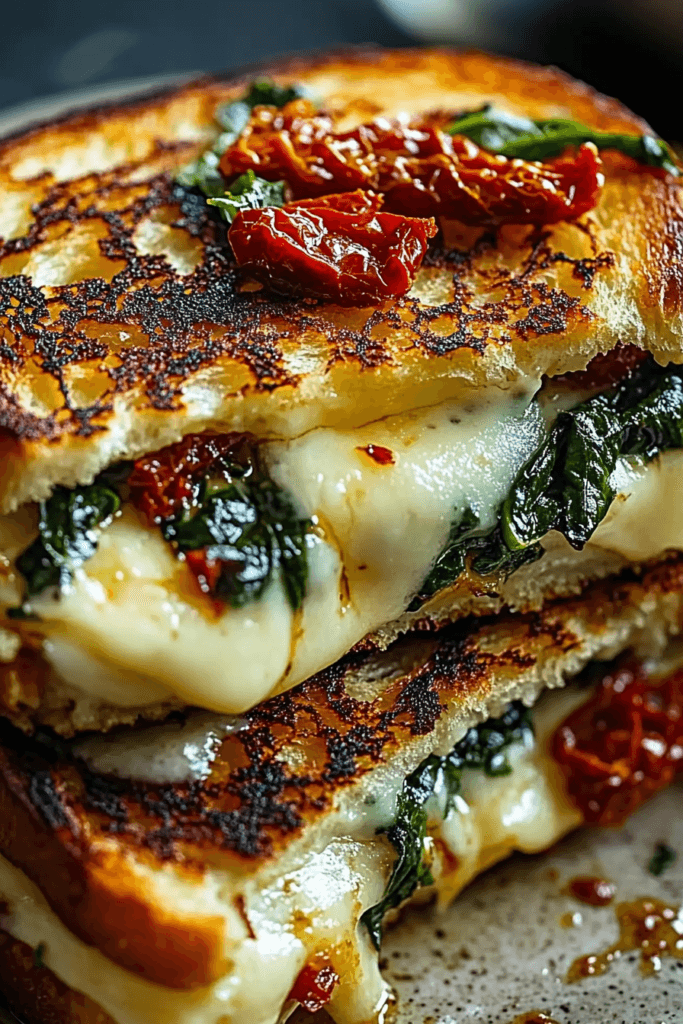 Mediterranean Spinach Grilled Cheese with Sun-Dried Tomatoes