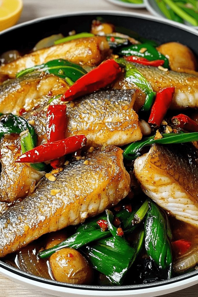 Pan-Fried Sea Bass with Chili & Greens