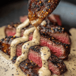 Peppercorn Crusted Steak with Creamy Peppercorn Sauce