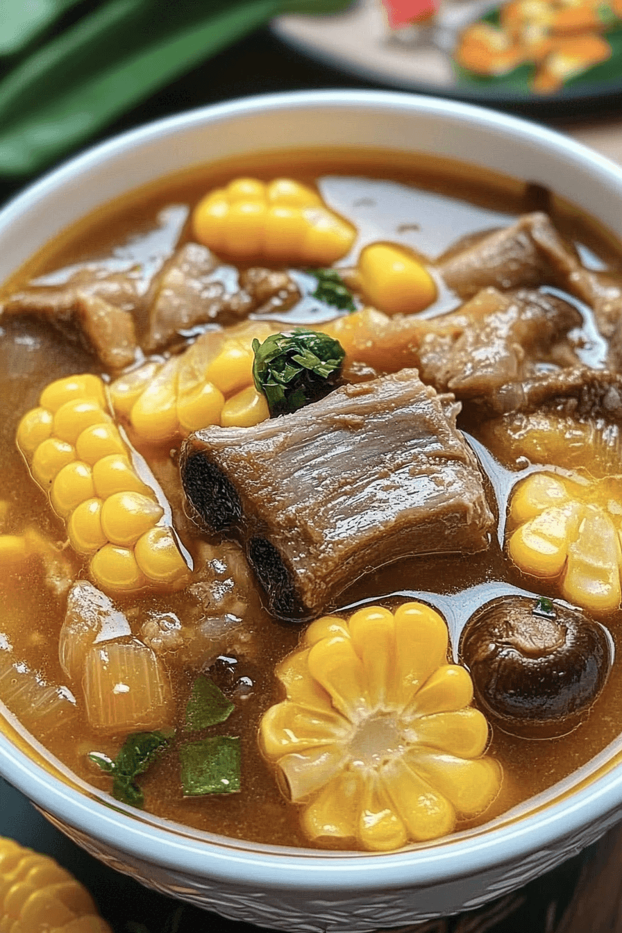 Pork Rib Soup with Corn and Mushrooms