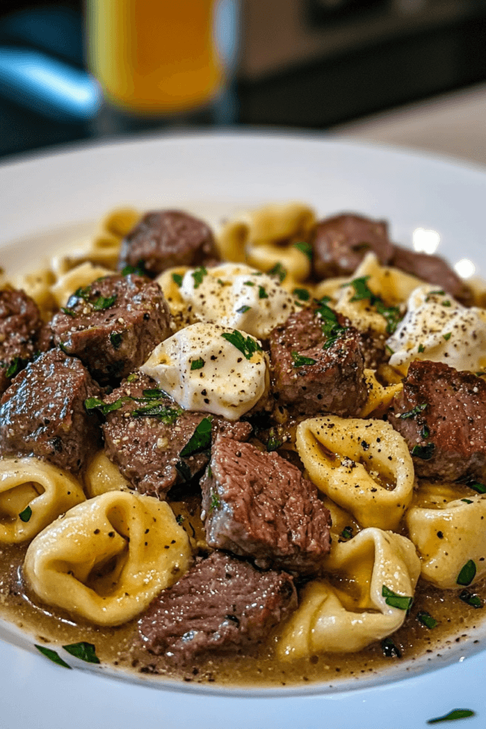 Savory Cheesesteak Tortellini in Creamy Provolone Sauce