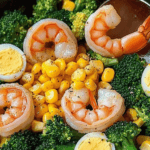 Shrimp and Broccoli Salad with Corn and Eggs