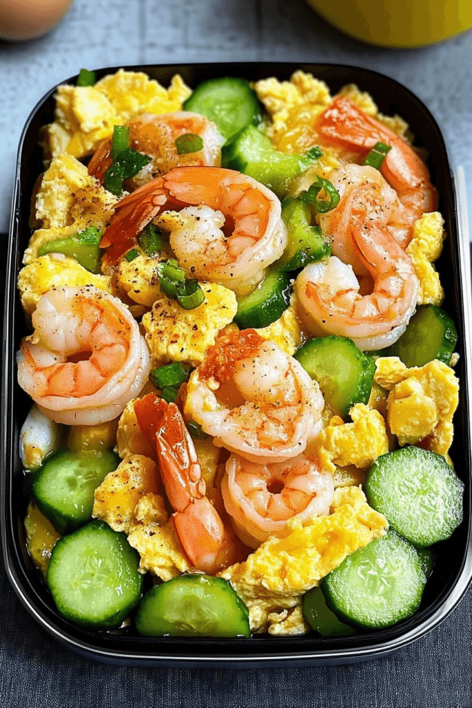 Stir-Fry with Shrimp, Eggs, and Cucumber