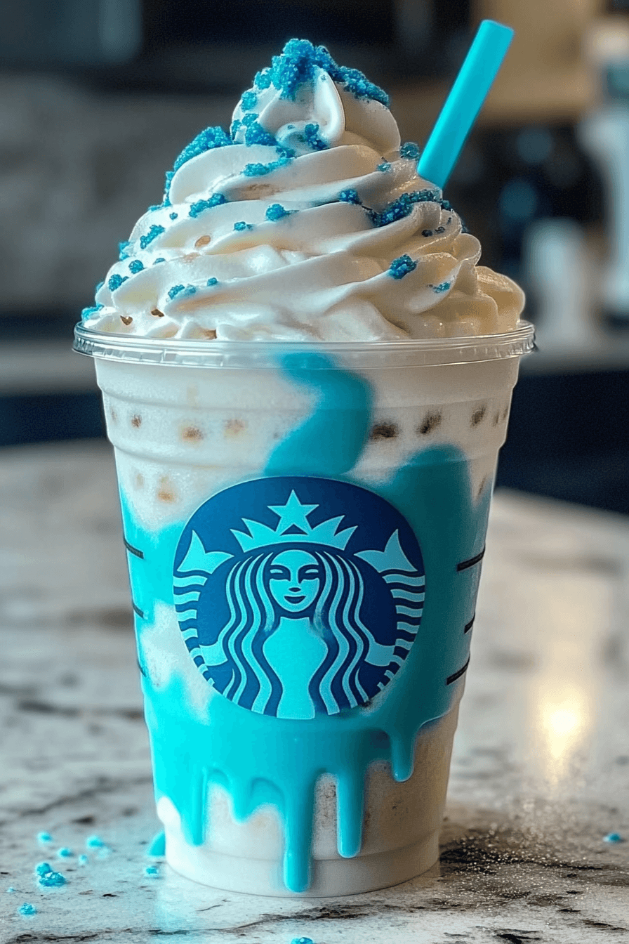 Vanilla Bean Frappuccino with a Blue Raspberry Surprise