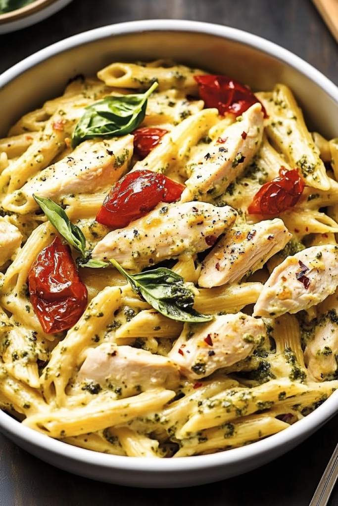 Creamy Pesto Chicken Pasta Bake