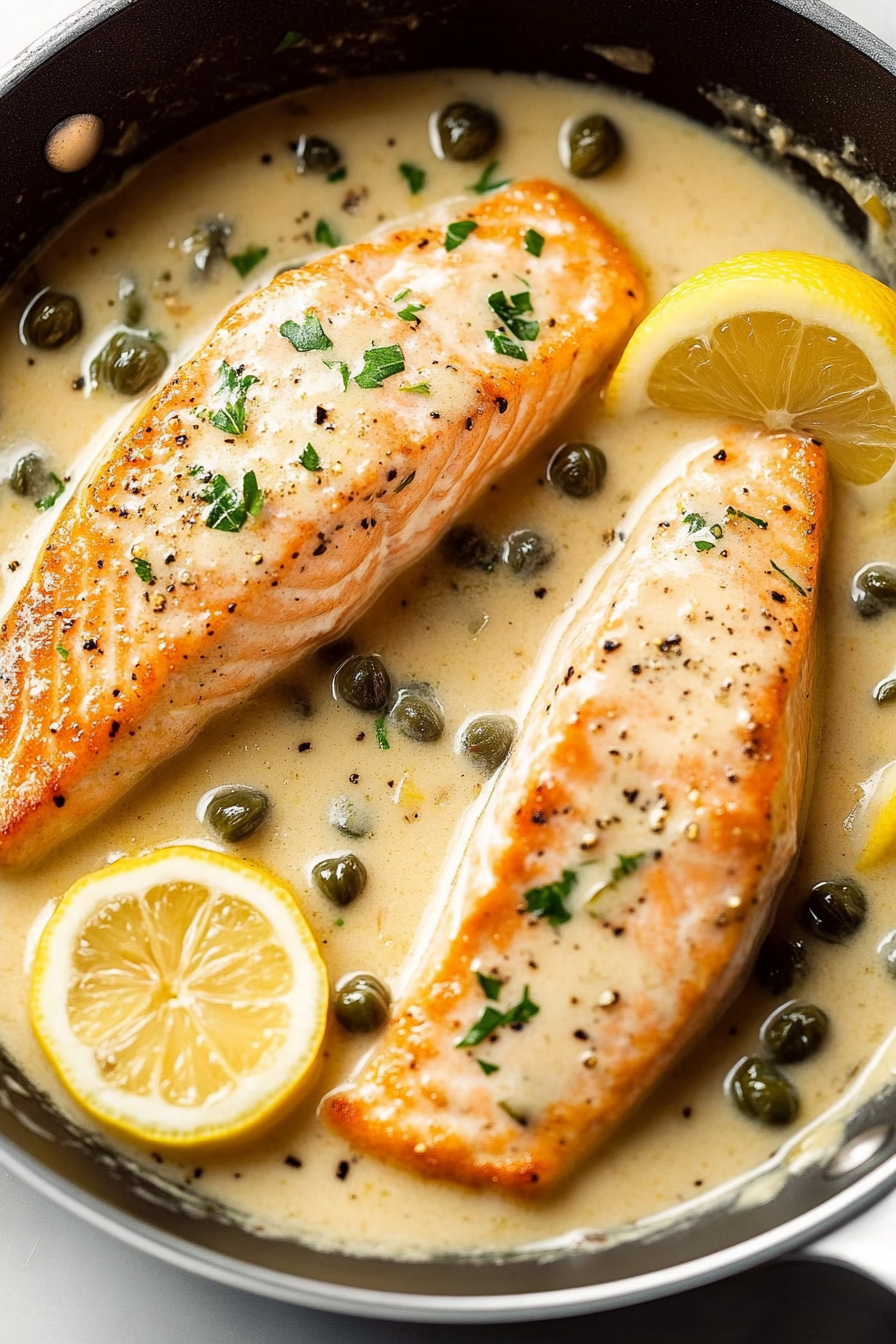 Creamy Salmon Piccata with Lemon and Capers