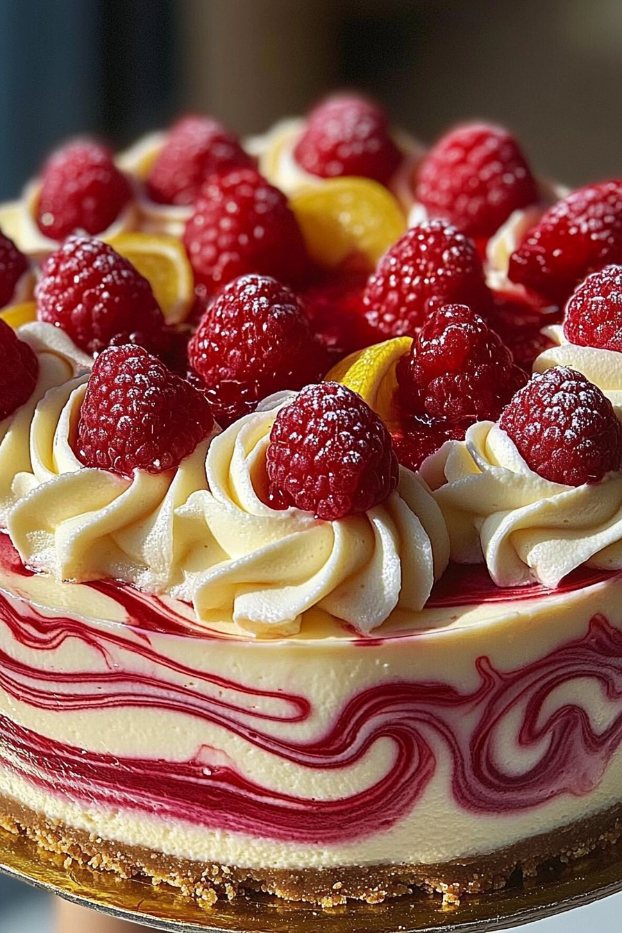 Lemon Raspberry Swirl Cheesecake