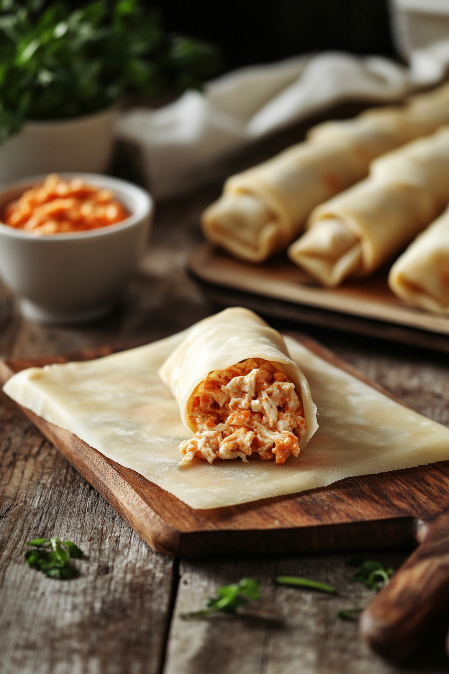 buffalo chicken egg rolls