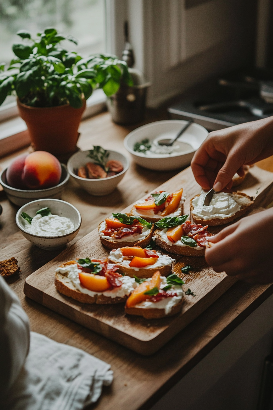 honey ricotta peach crostini