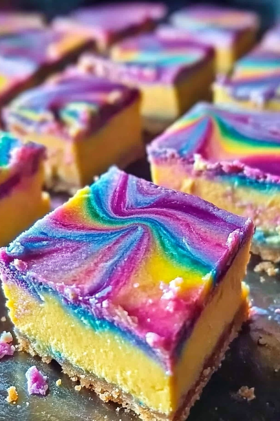 rainbow cheesecake swirl bars