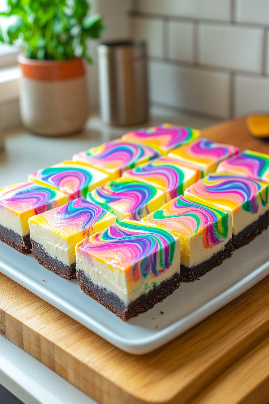 rainbow cheesecake swirl bars