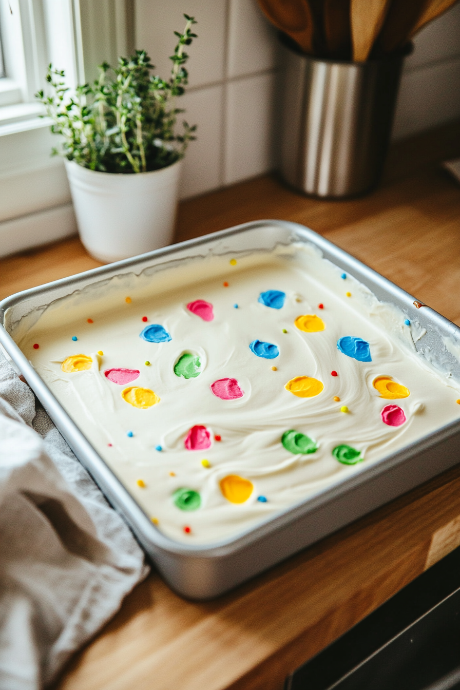 rainbow cheesecake swirl bars