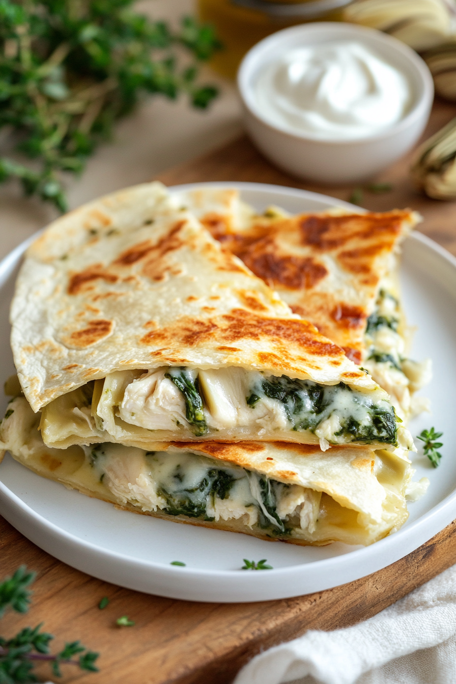 spinach artichoke chicken quesadilla