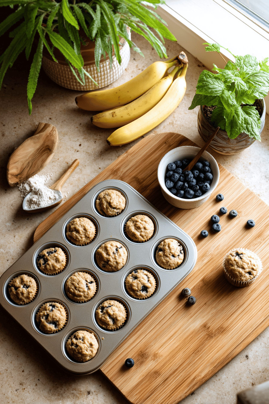 whole wheat banana blueberry muffins
