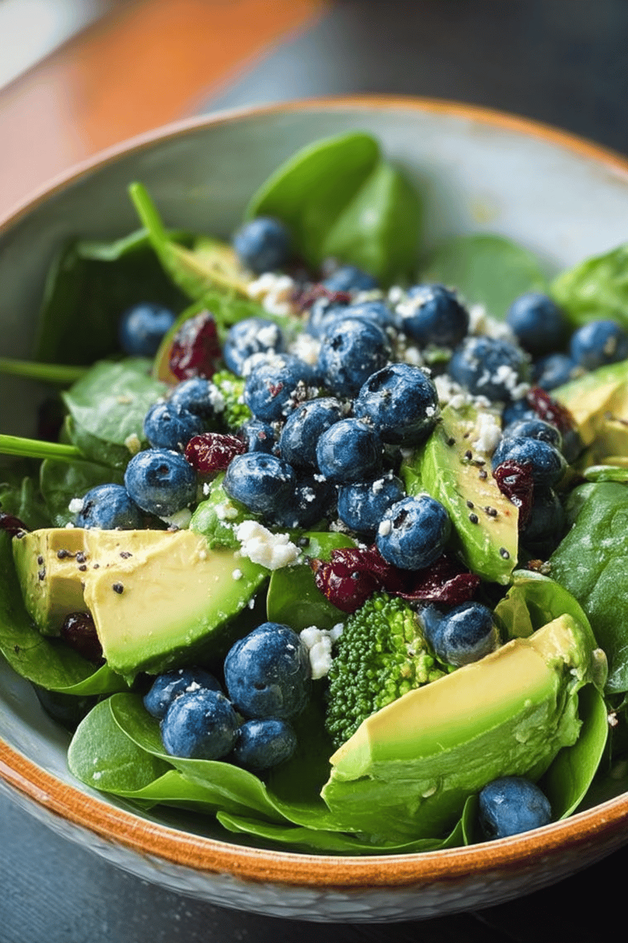 Blueberry Broccoli Spinach Salad with Poppy Seed Ranch Dressing