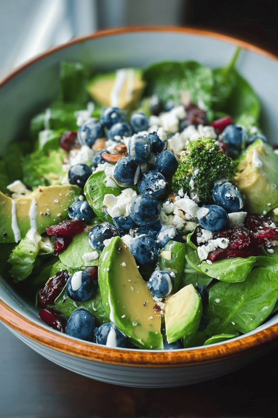 Blueberry Broccoli Spinach Salad with Poppy Seed Ranch Dressing