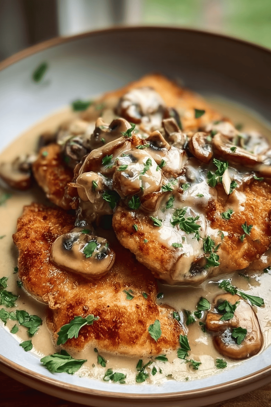 Crispy Chicken with Parmesan Mushroom Sauce