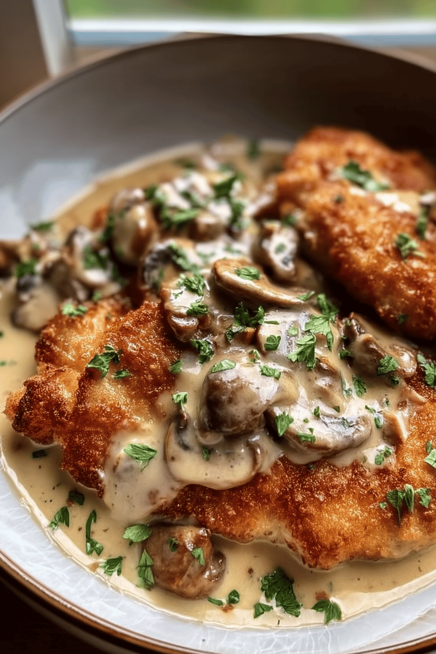 Crispy Chicken with Parmesan Mushroom Sauce