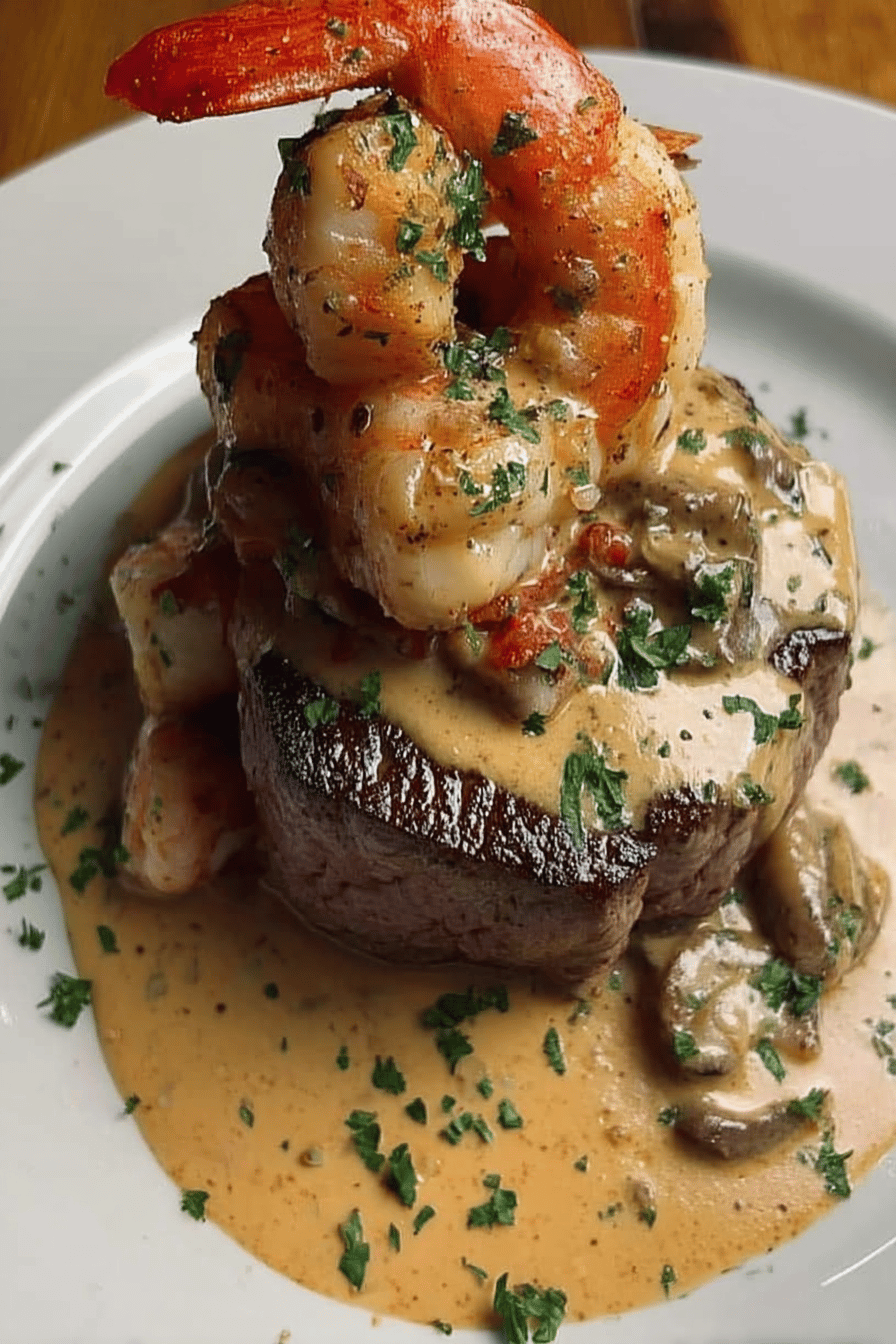 Filet Mignon with Shrimp and Lobster Cream Sauce