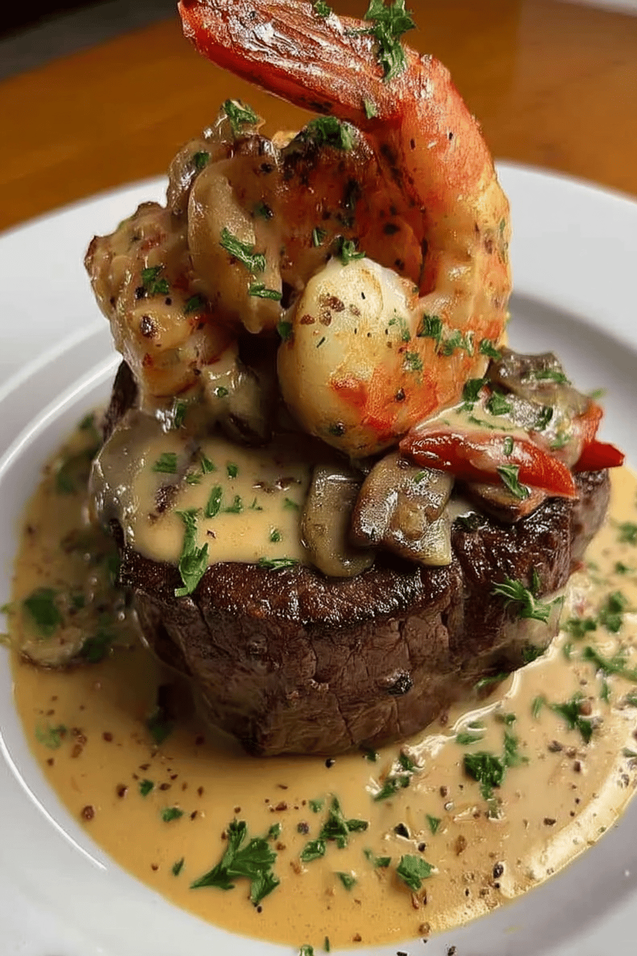 Filet Mignon with Shrimp and Lobster Cream Sauce