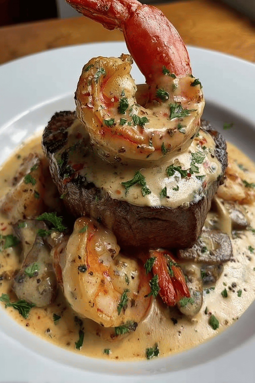 Filet Mignon with Shrimp and Lobster Cream Sauce