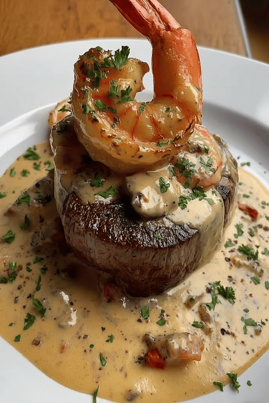 Filet Mignon with Shrimp and Lobster Cream Sauce