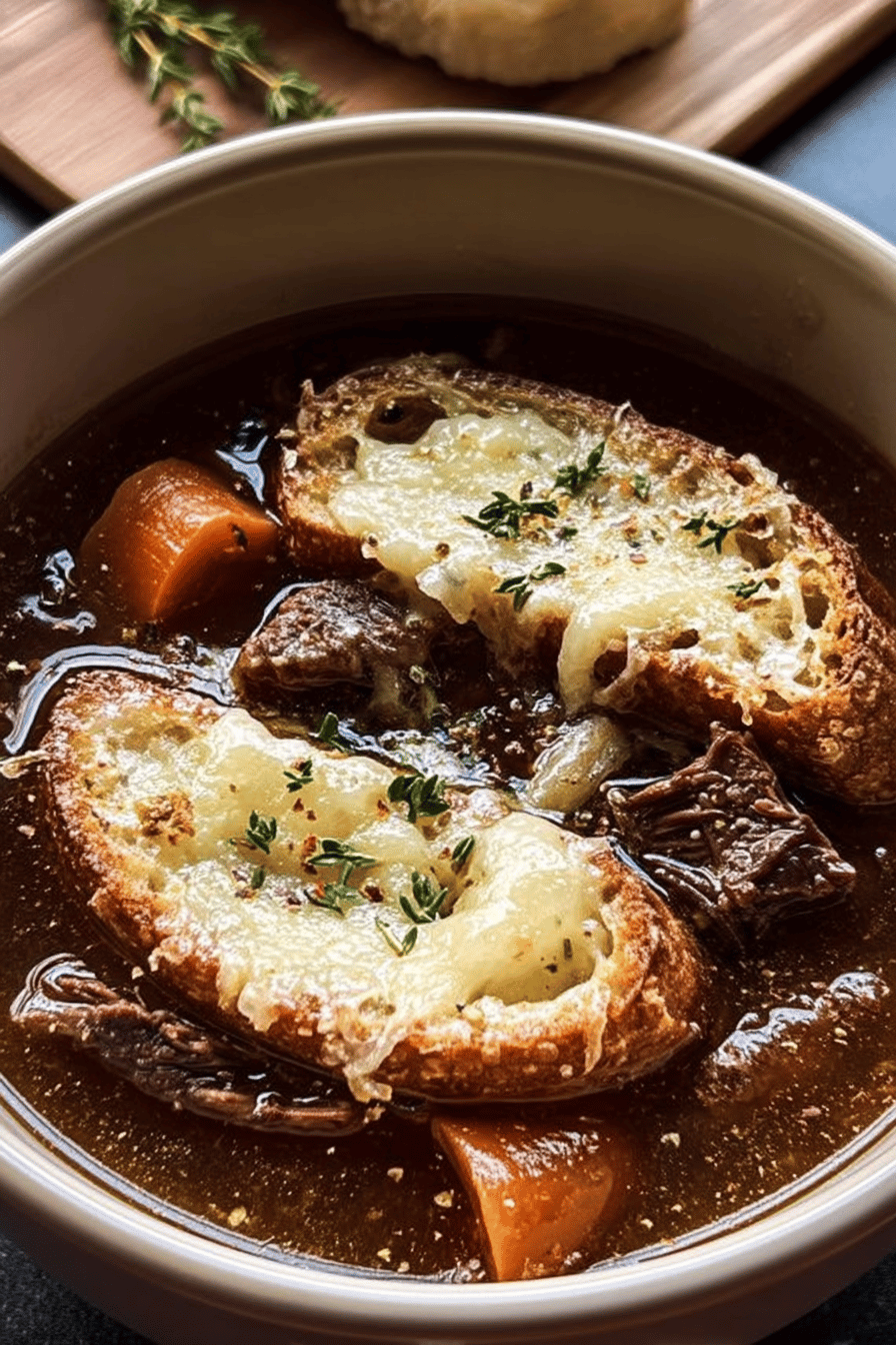 French Onion Short Rib Soup with Gruyère Toast
